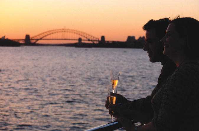 Delicious dinner cruise during sunset at Sydney Harbour exposed to amazing vistas and views around the arena
