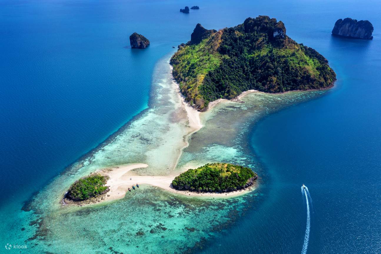Krabi-4 Island tour by long tail boat with Lunch (Excluding Island Fee - 200 THB) by Song Taew (Shared Transfer by Song Taew / Tuk Tuk)